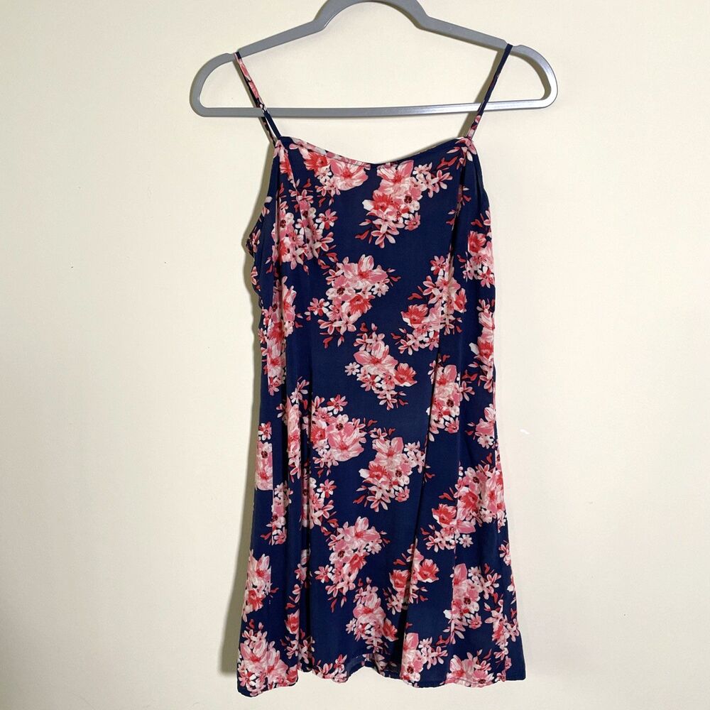 Forever 21 Women's Navy Blue Floral Short Dress Size Medium Festival Princess - Picture 2 of 9